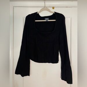 Black square neck knit top with bell sleeves size XL